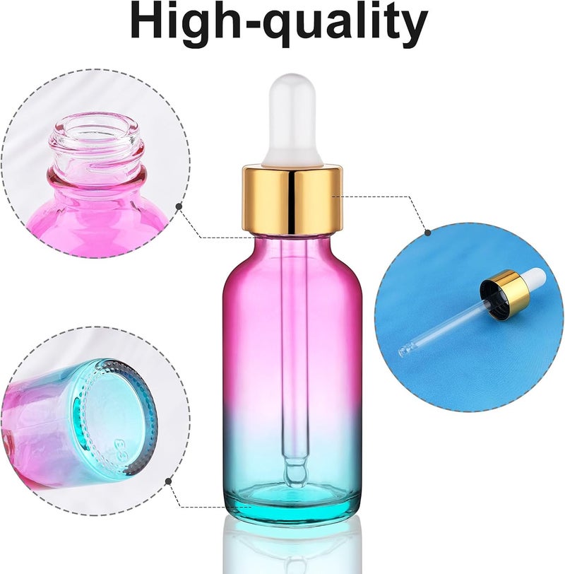 Hethyo 4 pack 2 oz Glass Dropper Bottle with Extra 2 Spray Nozzles 60ml Rainbow Colored Thick Glass Tincture Bottles Leakproof Travel Essential Oils Bottles (2 OZ) - Image 2